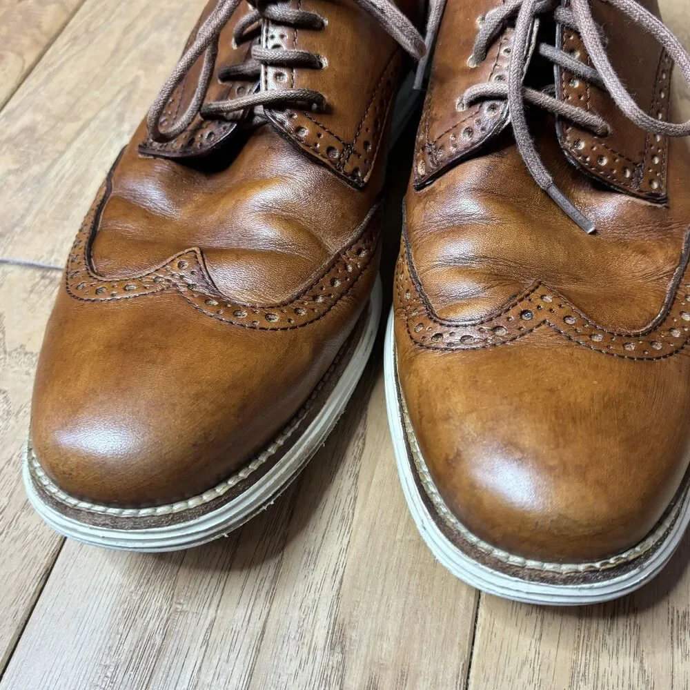 Cole Haan LunarGrand‎ Shoes Mens Size 10 Brown Leather Dress Wingtip Oxford
